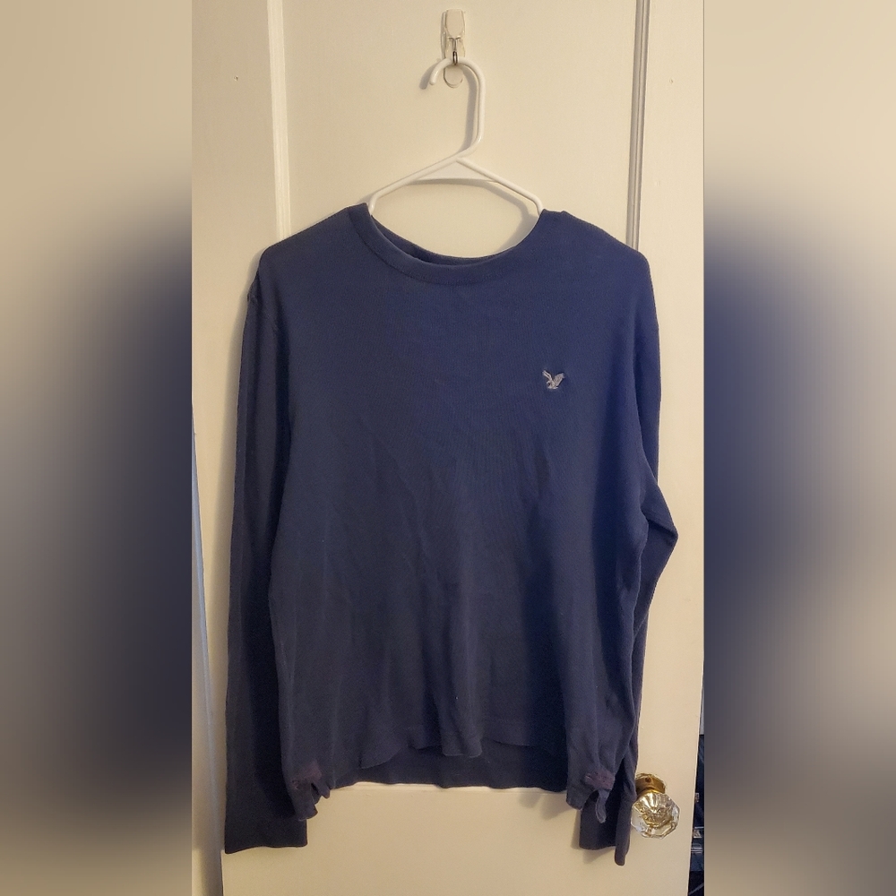 American Eagle XXL (Kids/Teens) Blue Long Sleeve Waffle Top